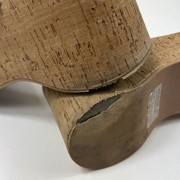 Steve Madden Danya Wedge Sandals Womens 9M Platform Slip On Silver Strap Tan - Picture 7 of 11